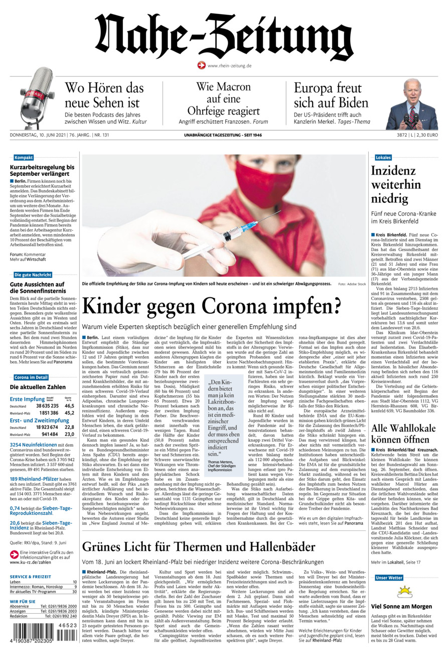 Nahe-Zeitung vom Donnerstag, 10.06.2021