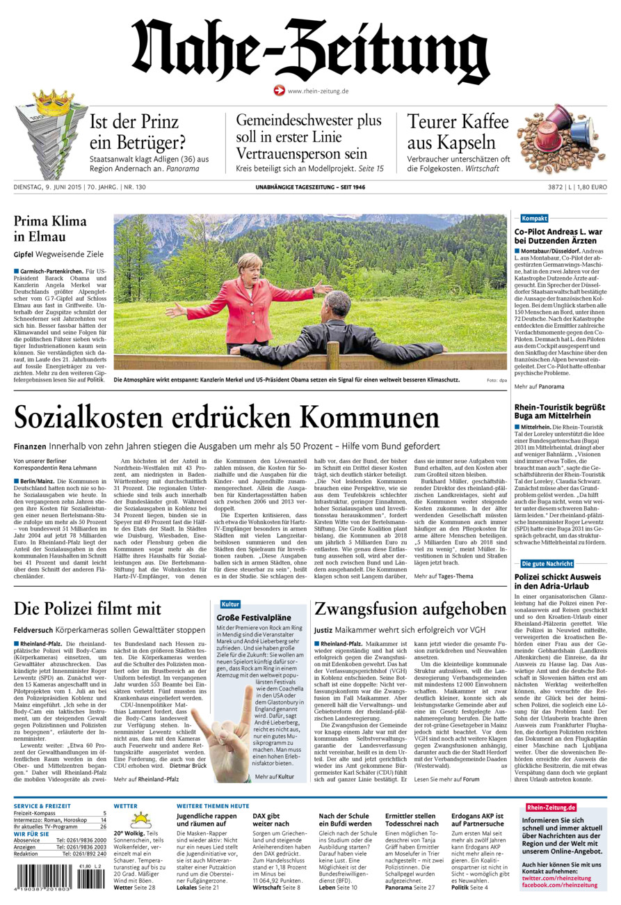 Nahe-Zeitung vom Dienstag, 09.06.2015