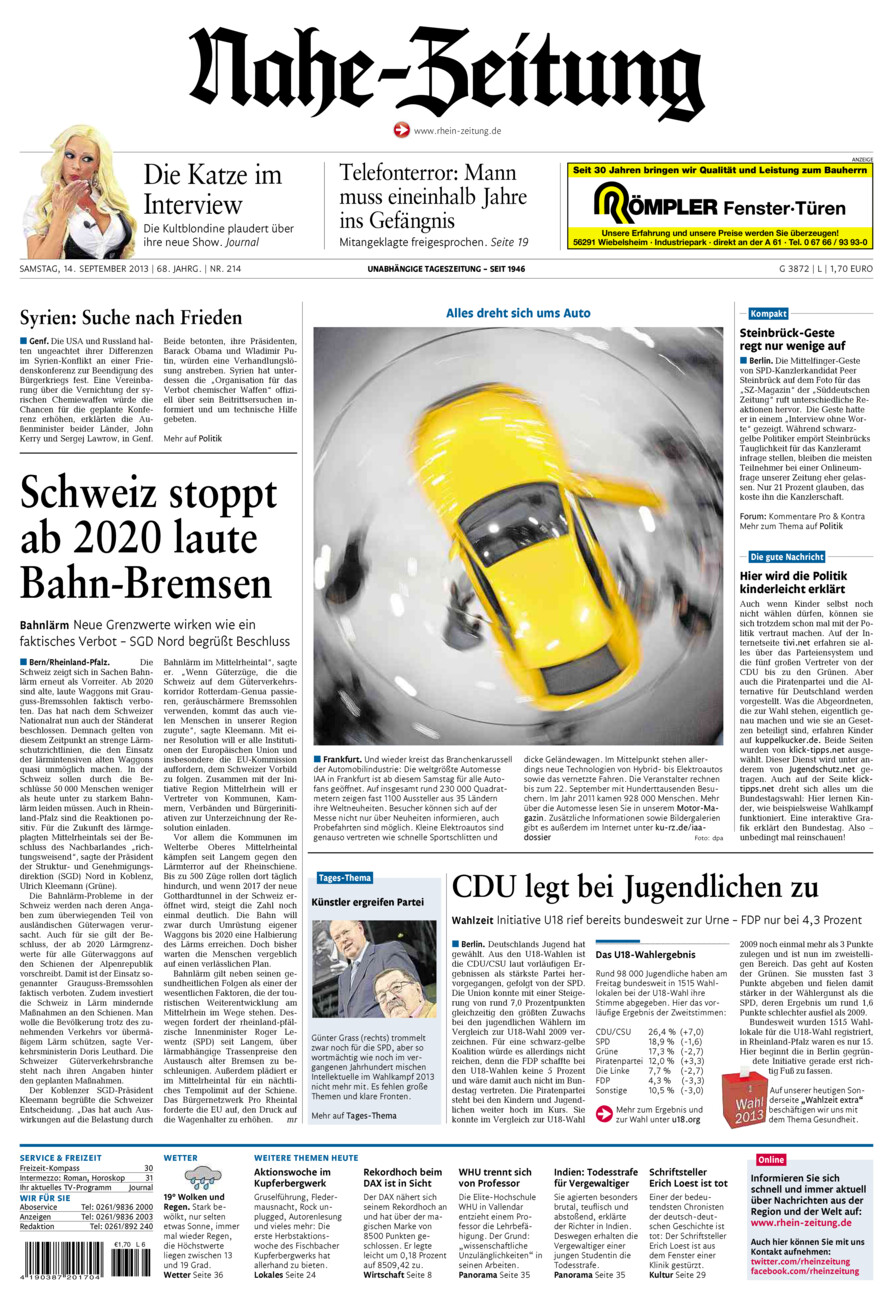 Nahe-Zeitung vom Samstag, 14.09.2013