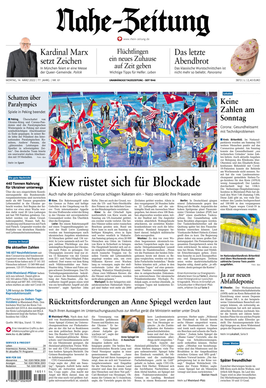 Nahe-Zeitung vom Montag, 14.03.2022