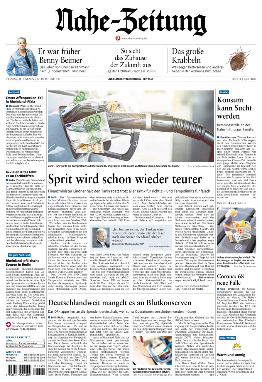 Nahe-Zeitung vom Dienstag, 14.06.2022