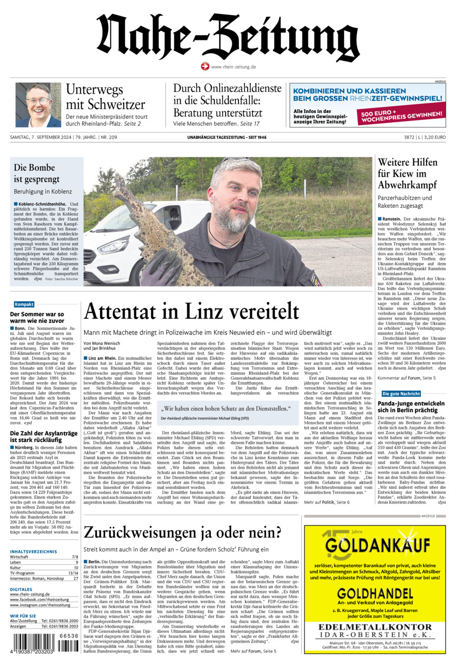 Nahe-Zeitung vom Samstag, 07.09.2024