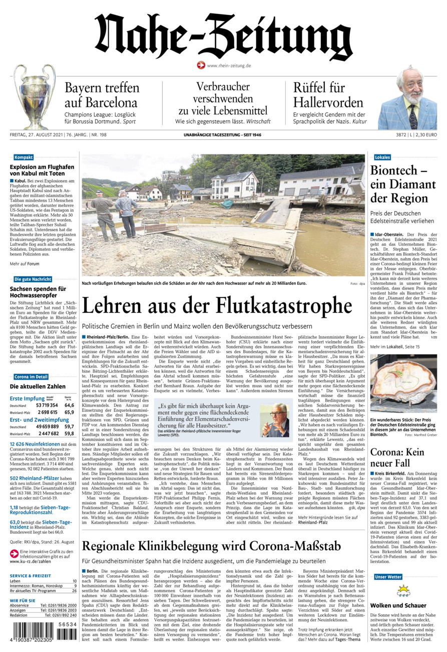 Nahe-Zeitung vom Freitag, 27.08.2021