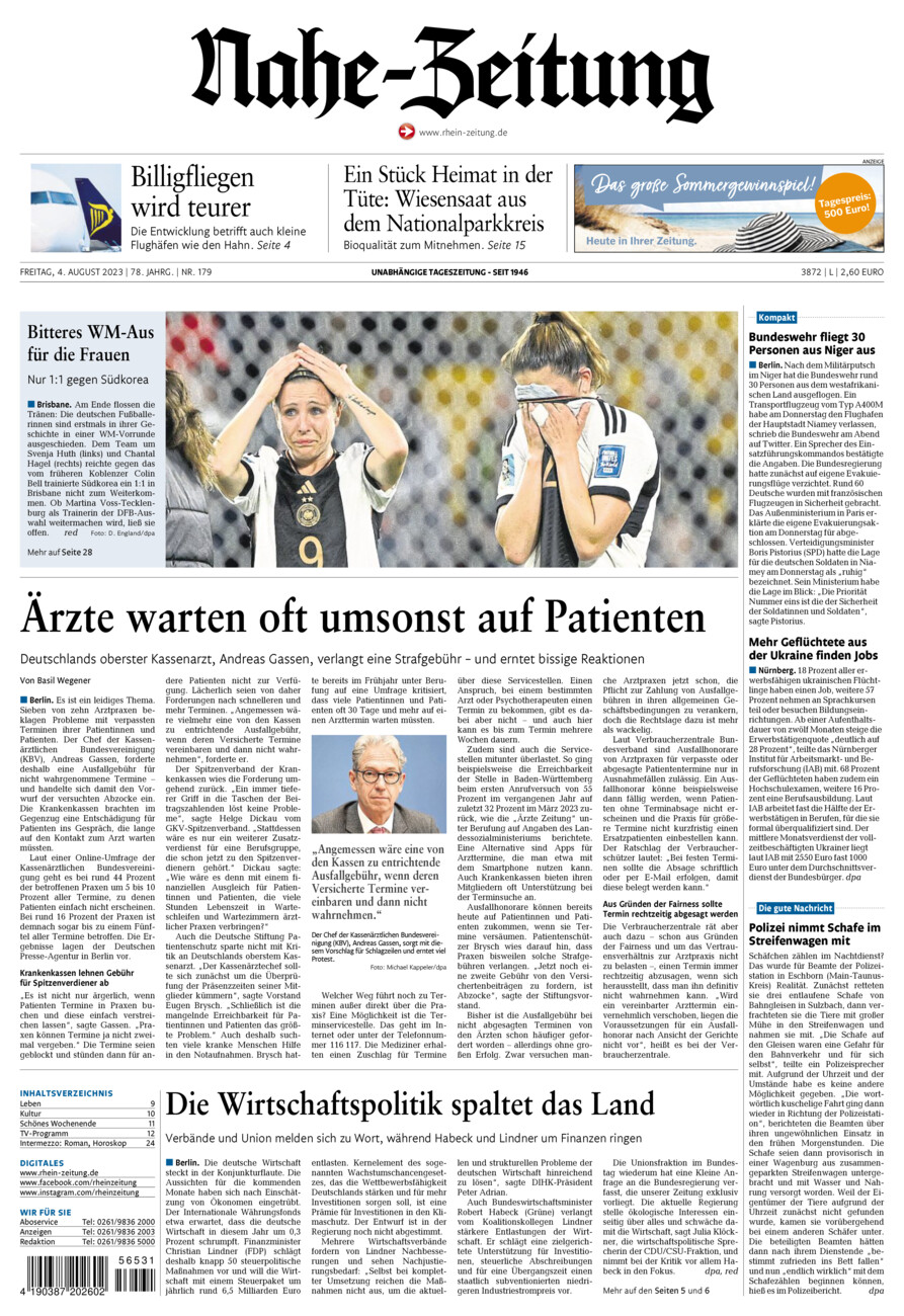 Nahe-Zeitung vom Freitag, 04.08.2023