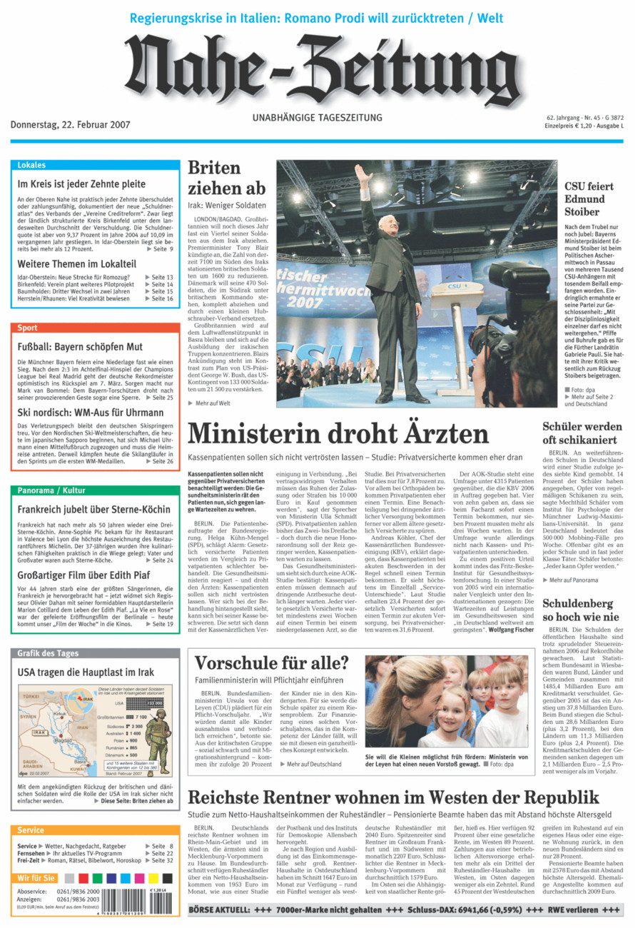 Nahe-Zeitung vom Donnerstag, 22.02.2007