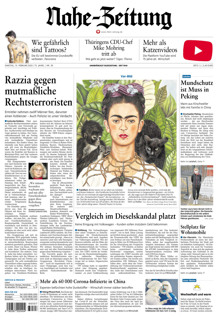 Nahe-Zeitung vom Samstag, 15.02.2020