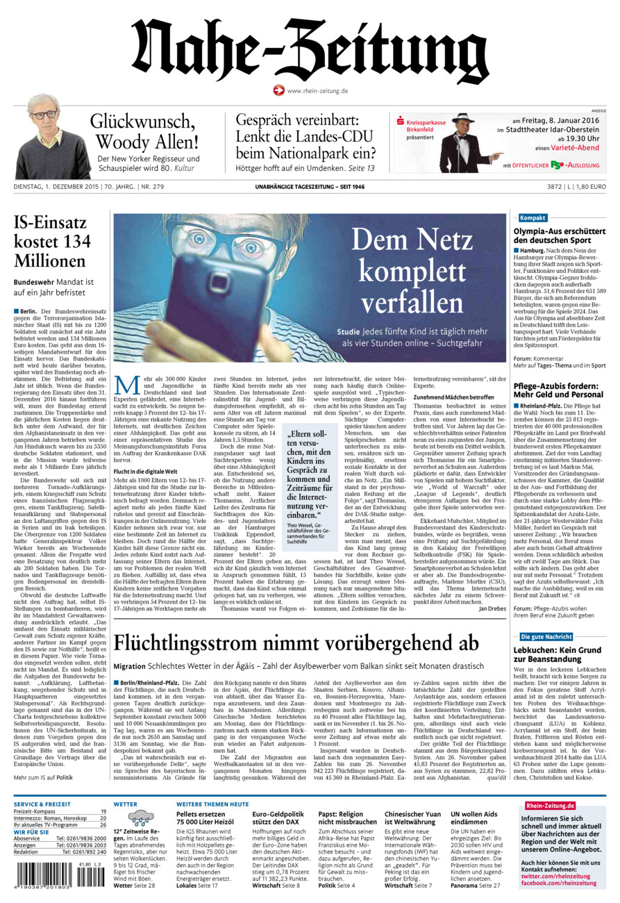 Nahe-Zeitung vom Dienstag, 01.12.2015