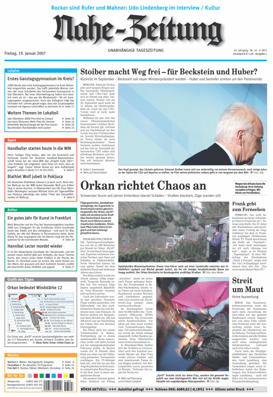Nahe-Zeitung vom Freitag, 19.01.2007