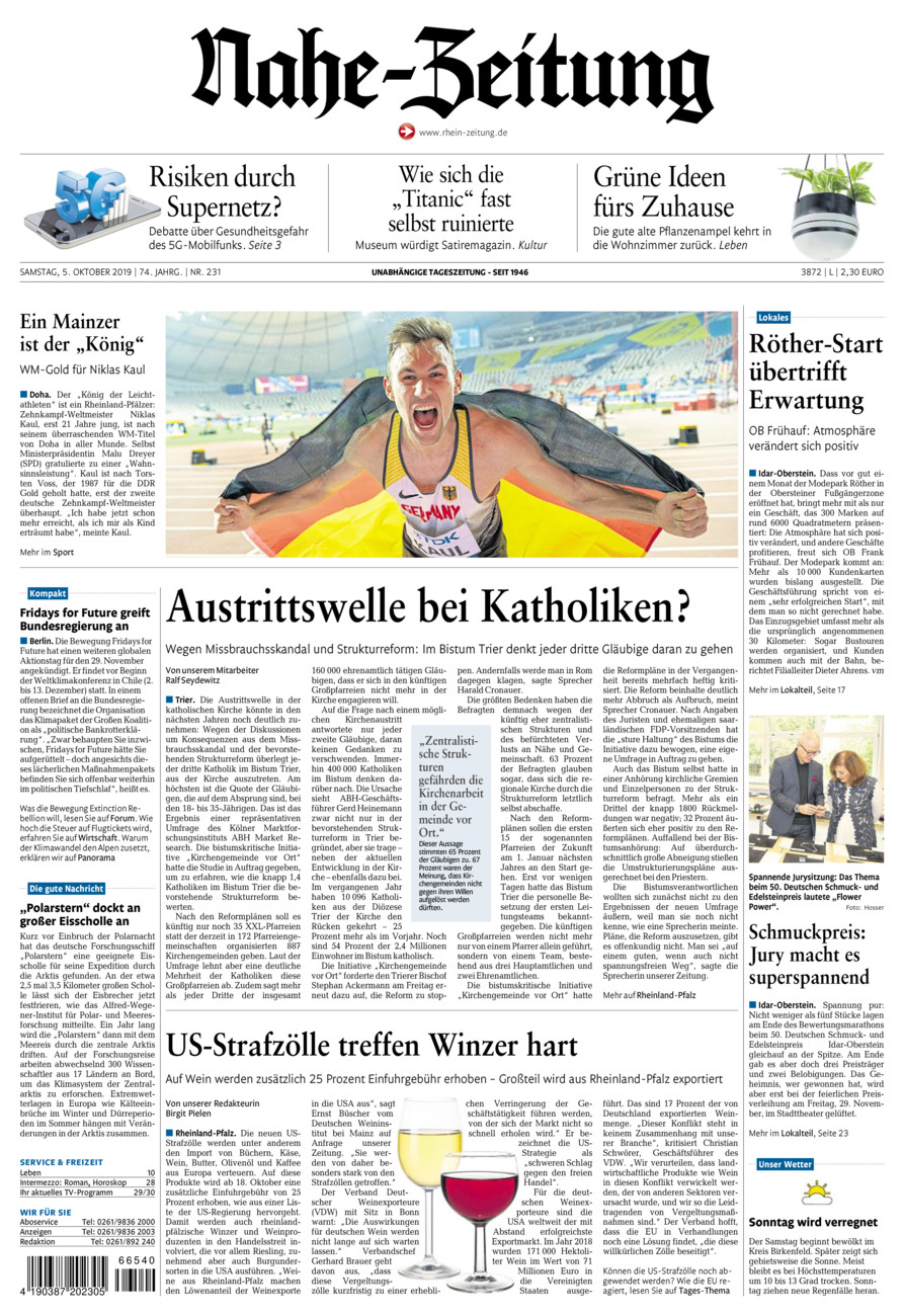 Nahe-Zeitung vom Samstag, 05.10.2019