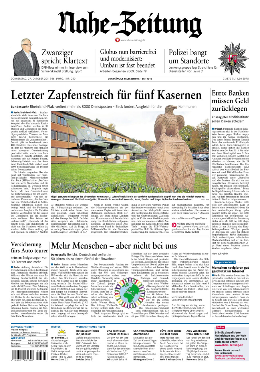 Nahe-Zeitung vom Donnerstag, 27.10.2011