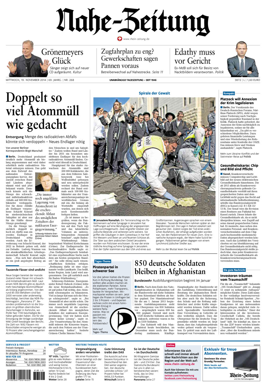 Nahe-Zeitung vom Mittwoch, 19.11.2014
