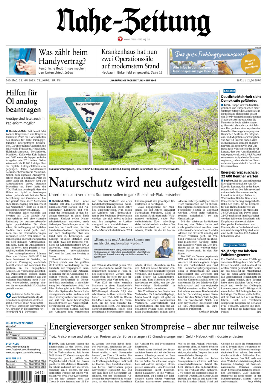 Nahe-Zeitung vom Dienstag, 23.05.2023