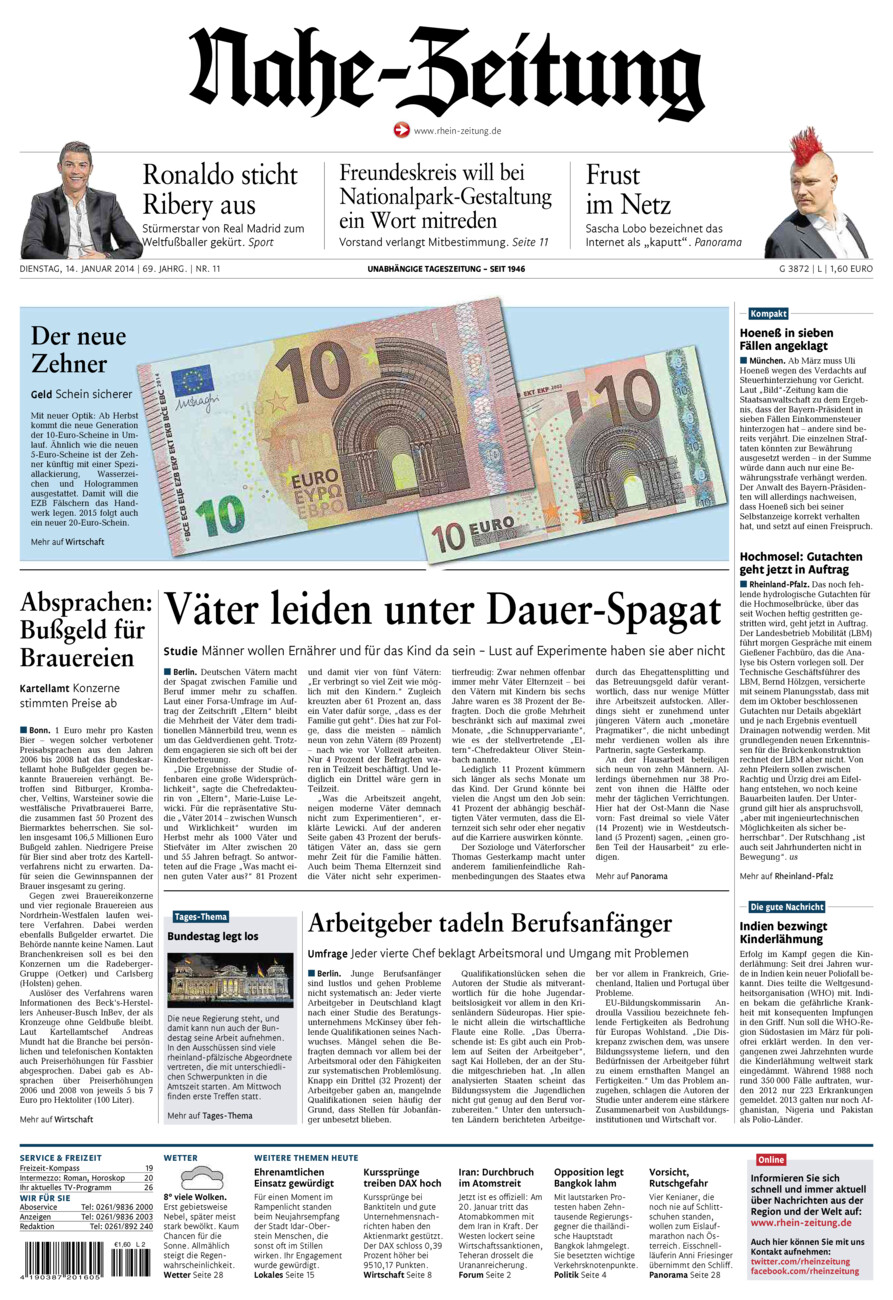 Nahe-Zeitung vom Dienstag, 14.01.2014