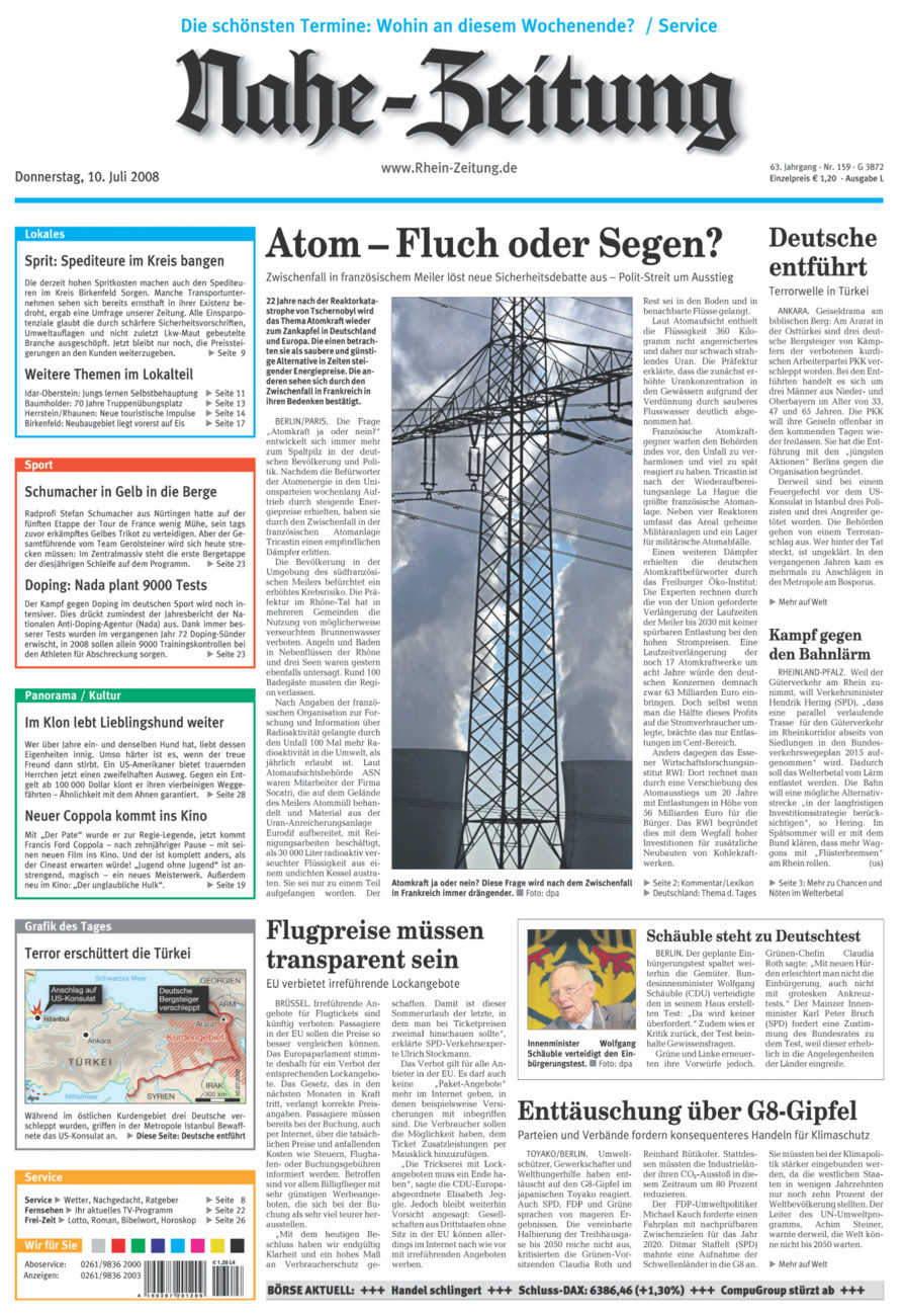 Nahe-Zeitung vom Donnerstag, 10.07.2008