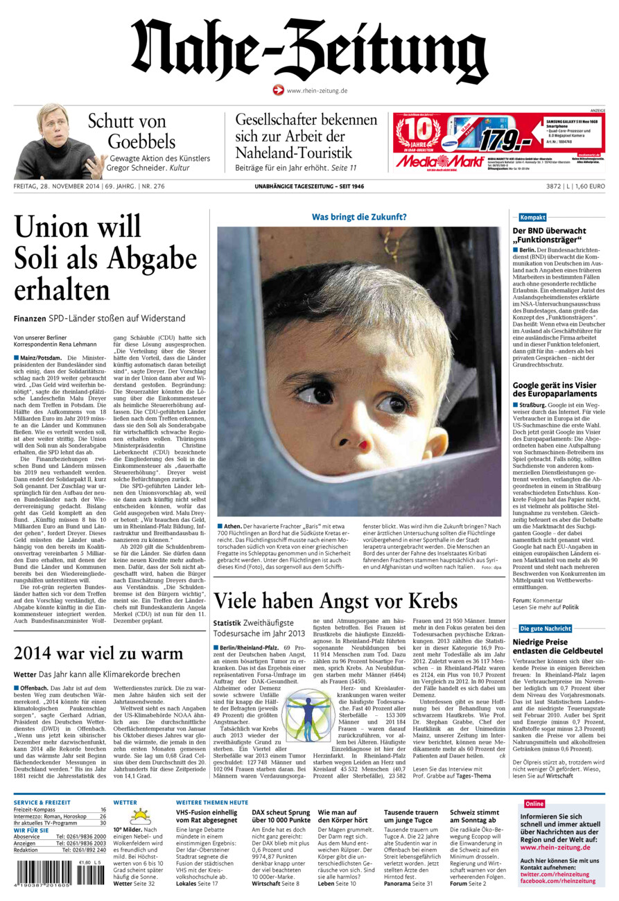 Nahe-Zeitung vom Freitag, 28.11.2014