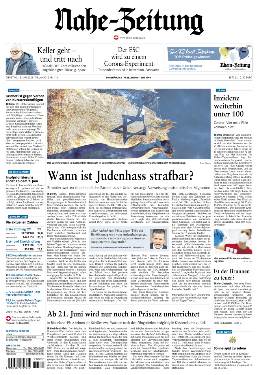 Nahe-Zeitung vom Dienstag, 18.05.2021