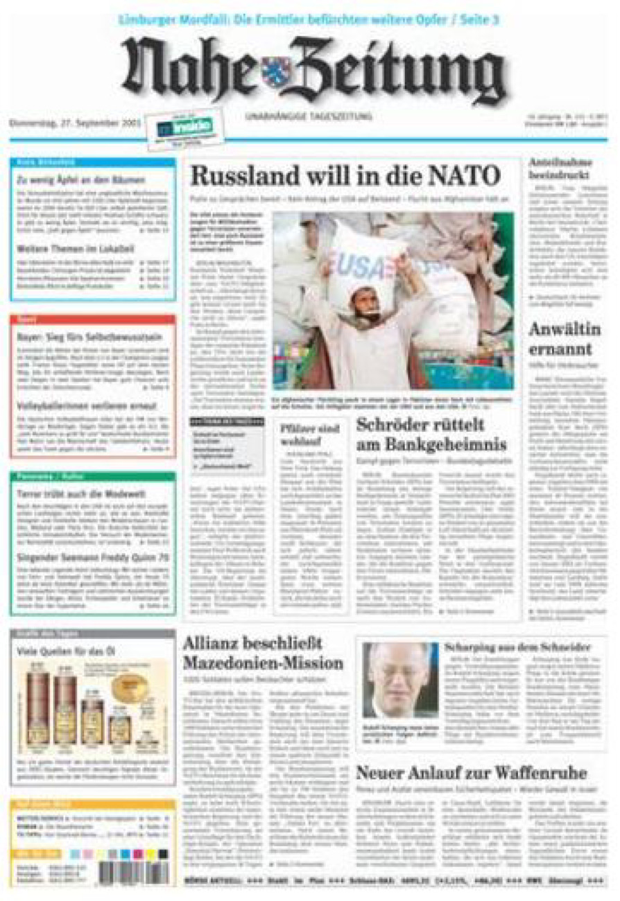 Nahe-Zeitung vom Donnerstag, 27.09.2001