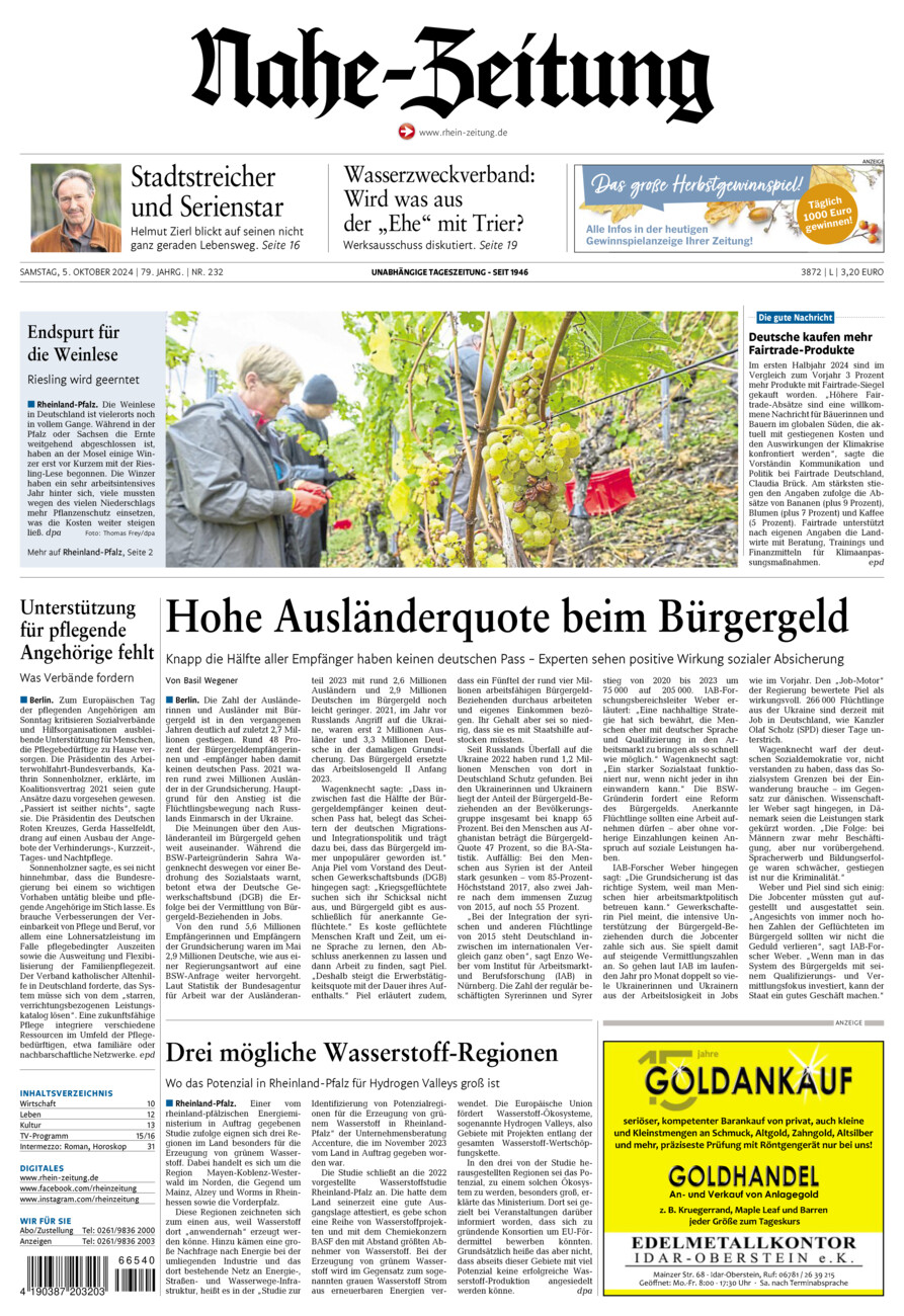 Nahe-Zeitung vom Samstag, 05.10.2024