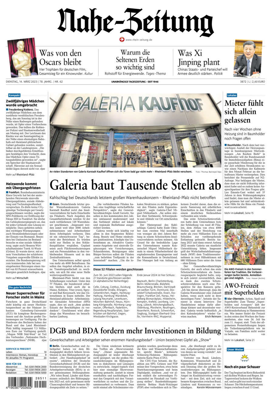 Nahe-Zeitung vom Dienstag, 14.03.2023