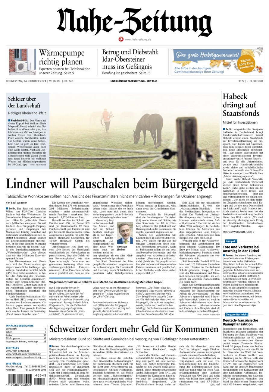 Nahe-Zeitung vom Donnerstag, 24.10.2024