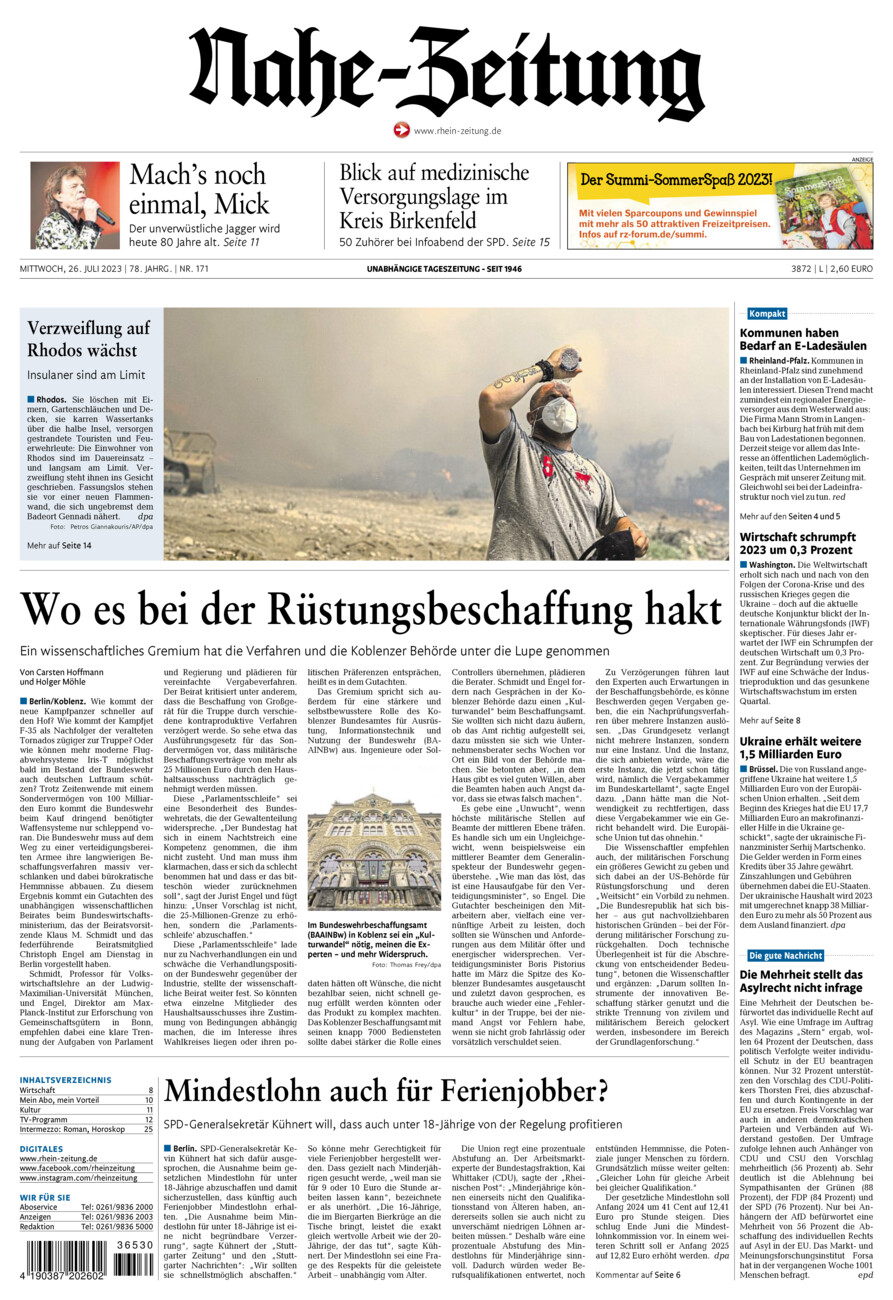 Nahe-Zeitung vom Mittwoch, 26.07.2023