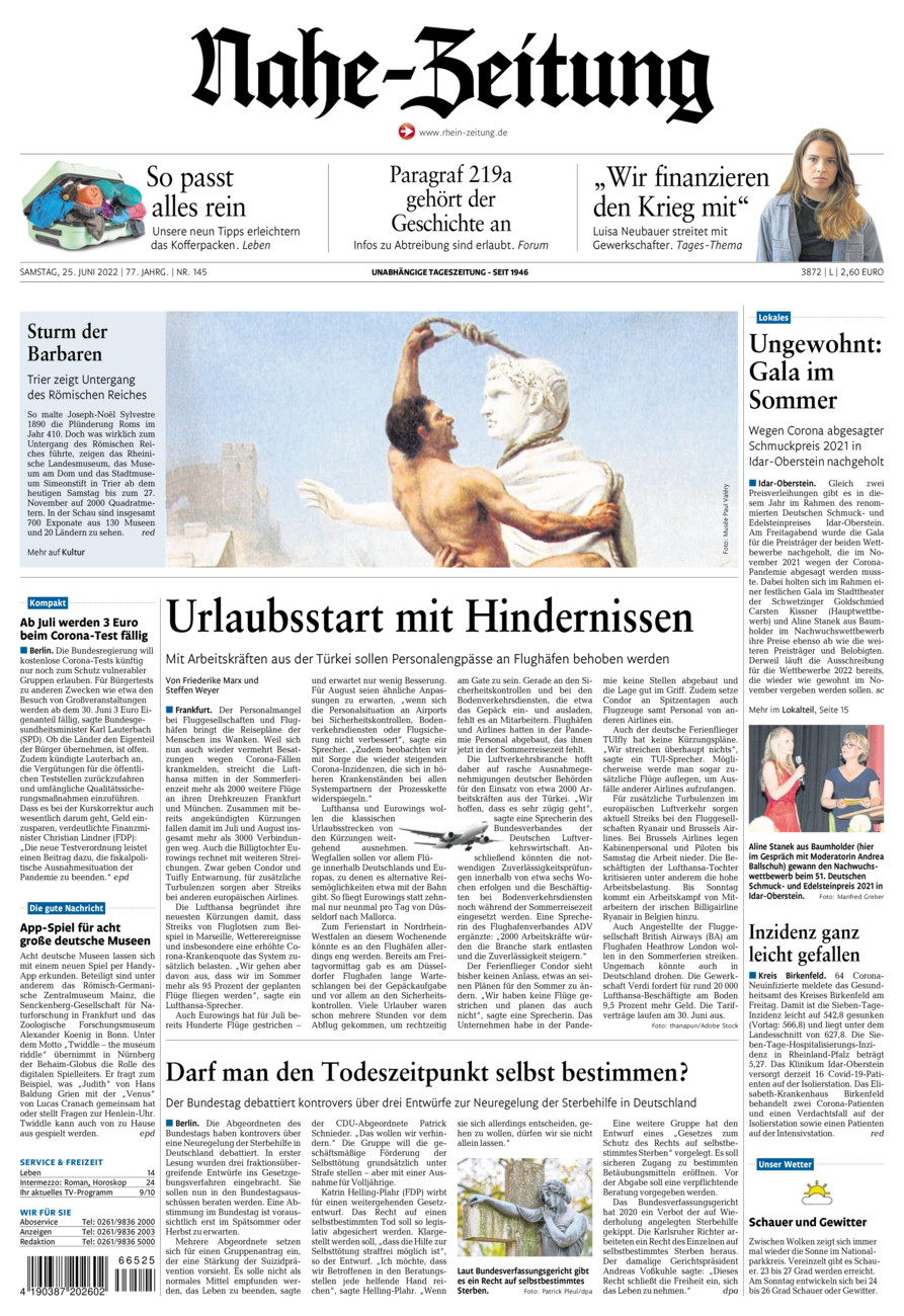 Nahe-Zeitung vom Samstag, 25.06.2022