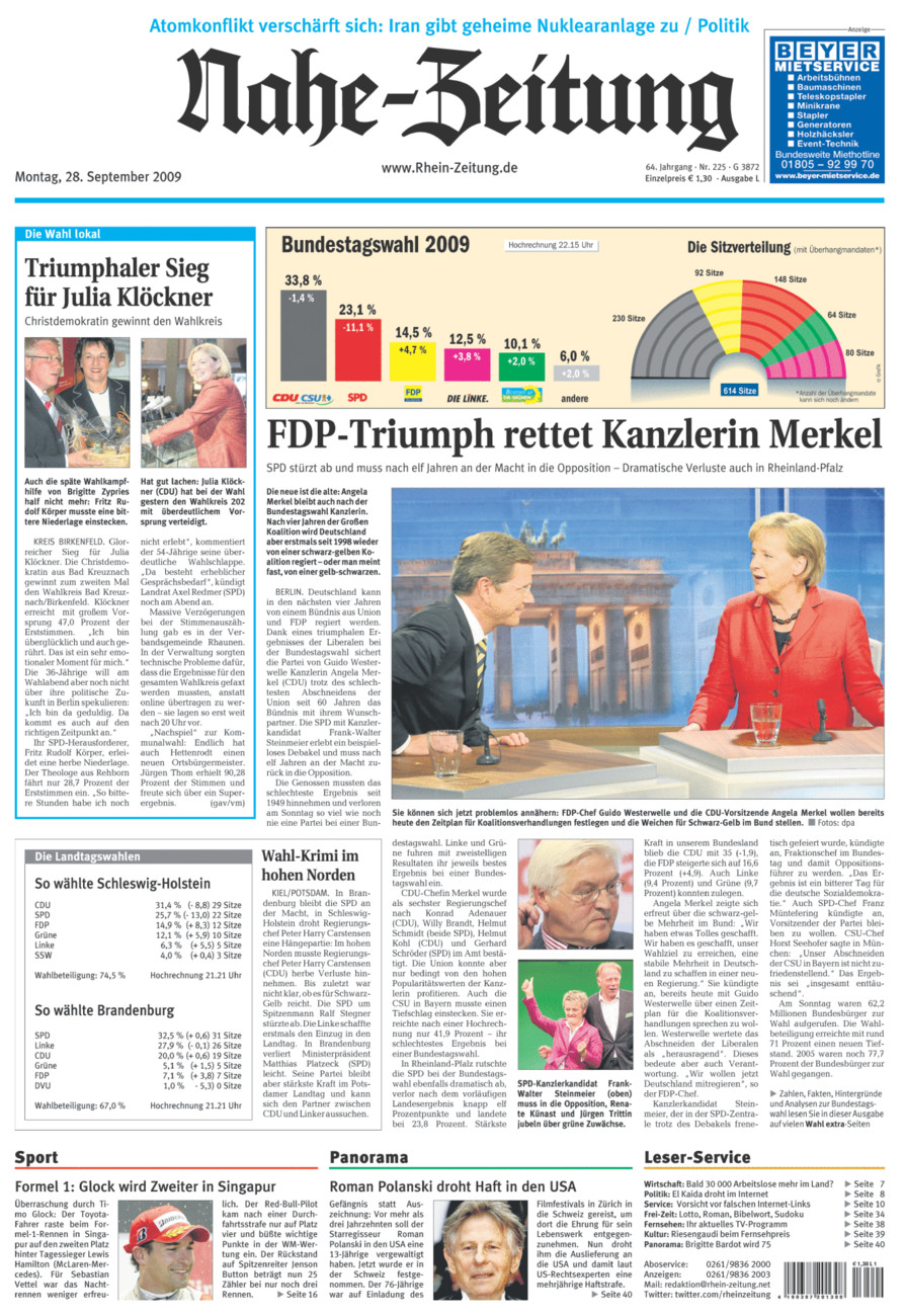 Nahe-Zeitung vom Montag, 28.09.2009