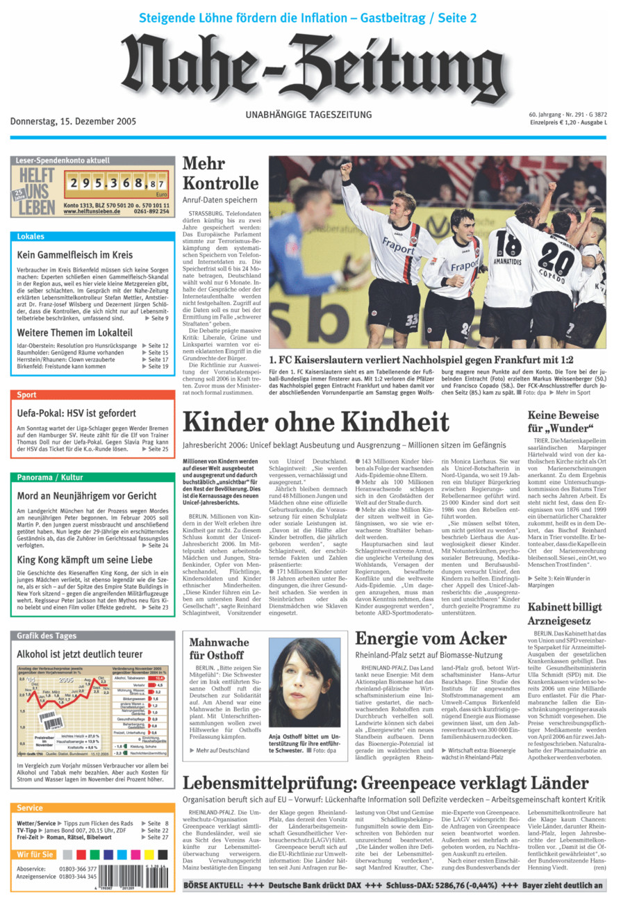 Nahe-Zeitung vom Donnerstag, 15.12.2005