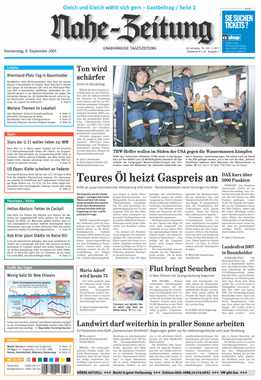 Nahe-Zeitung vom Donnerstag, 08.09.2005