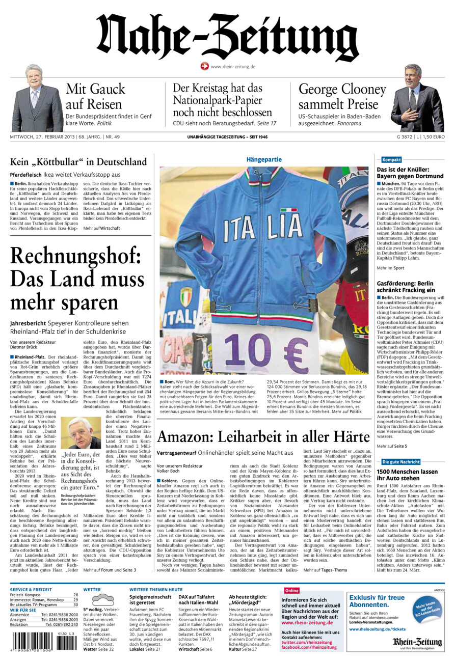 Nahe-Zeitung vom Mittwoch, 27.02.2013
