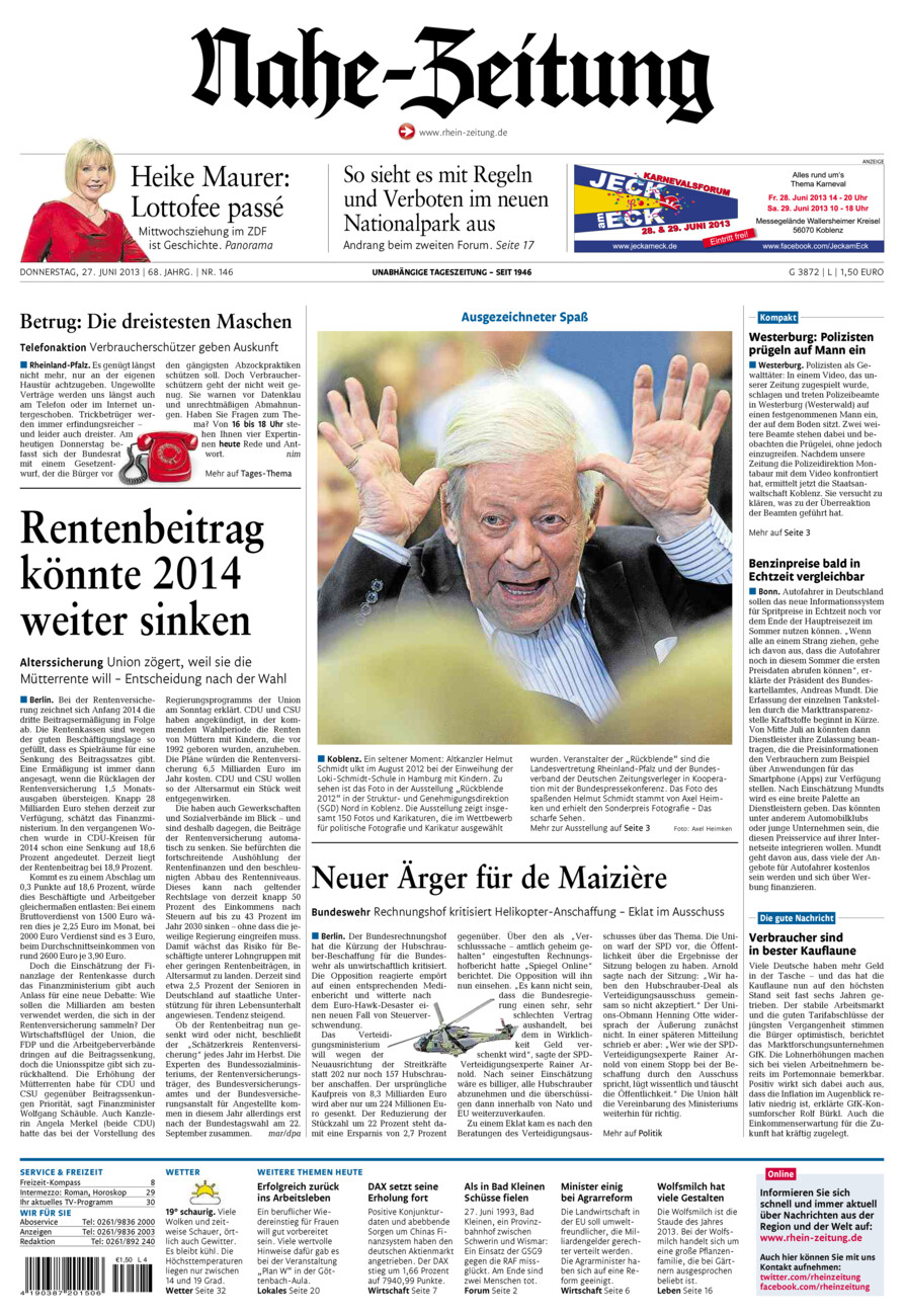 Nahe-Zeitung vom Donnerstag, 27.06.2013