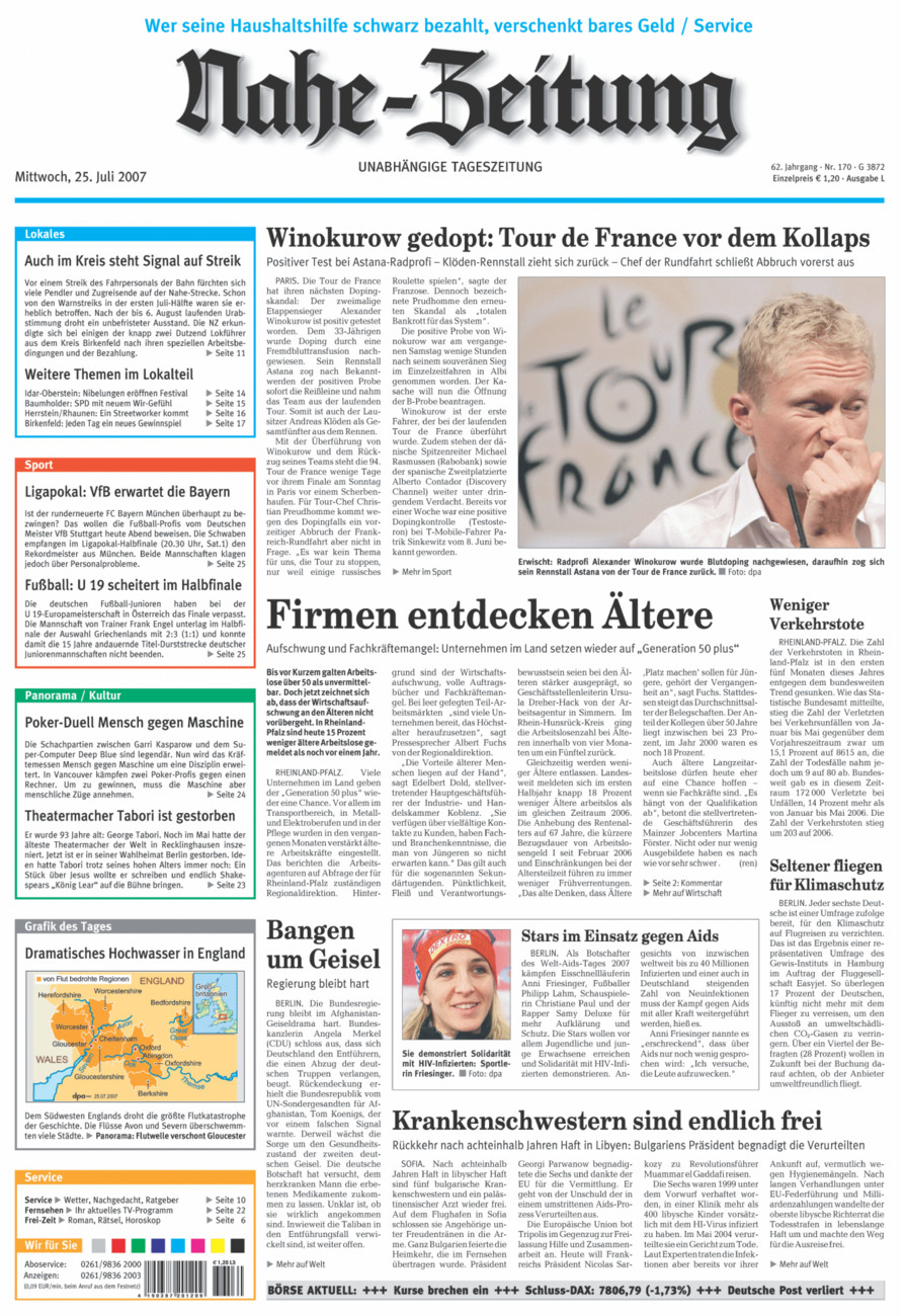 Nahe-Zeitung vom Mittwoch, 25.07.2007