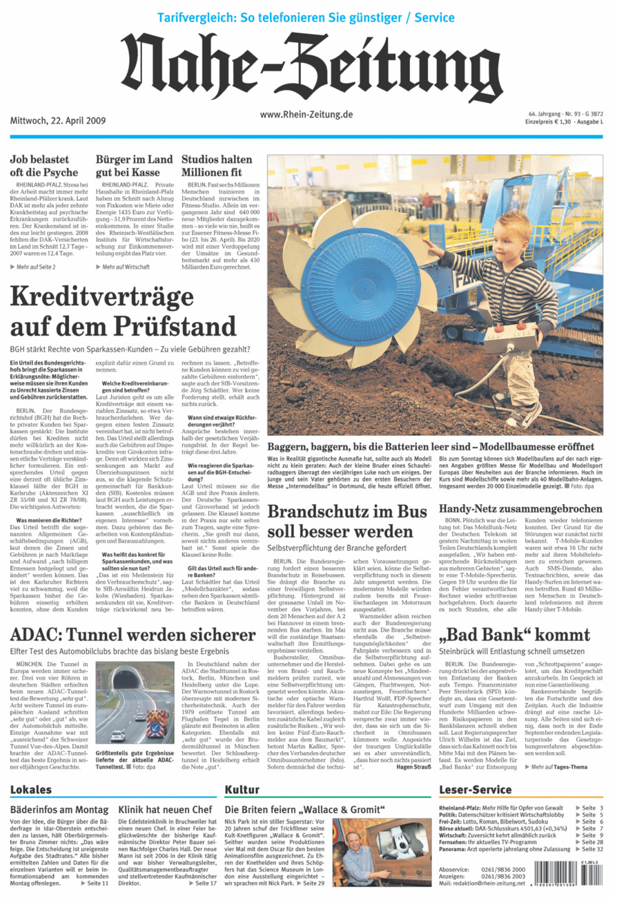 Nahe-Zeitung vom Mittwoch, 22.04.2009