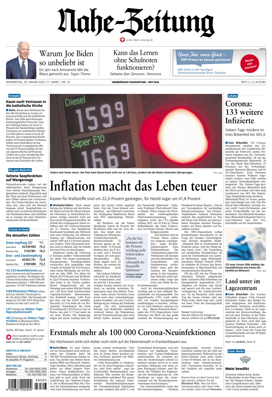 Nahe-Zeitung vom Donnerstag, 20.01.2022