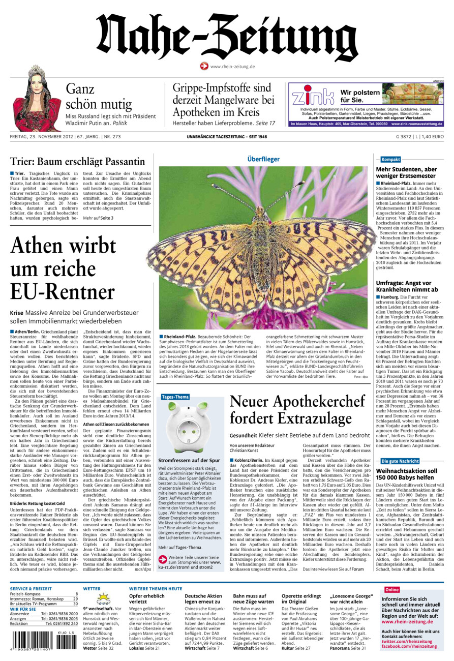 Nahe-Zeitung vom Freitag, 23.11.2012