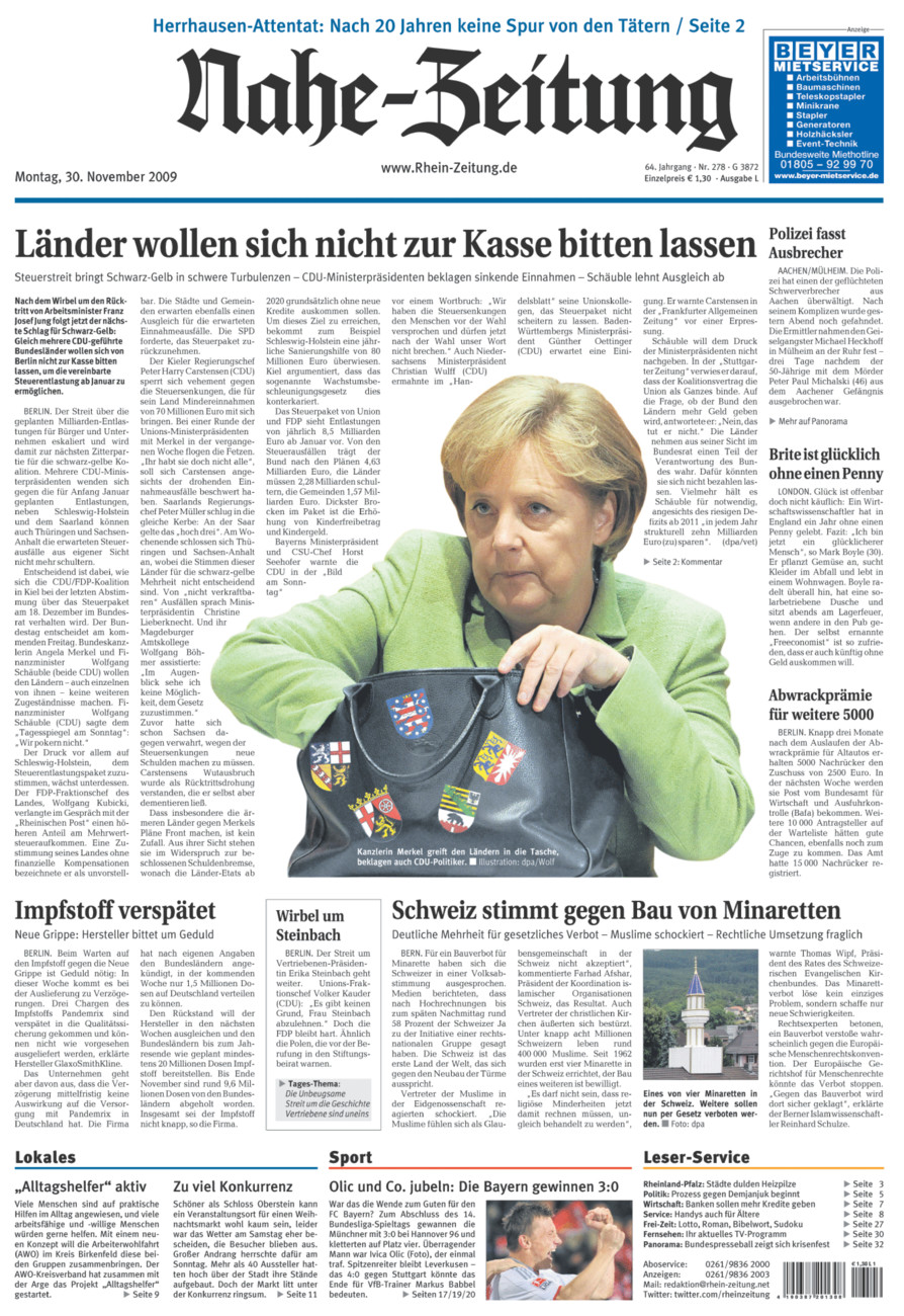 Nahe-Zeitung vom Montag, 30.11.2009