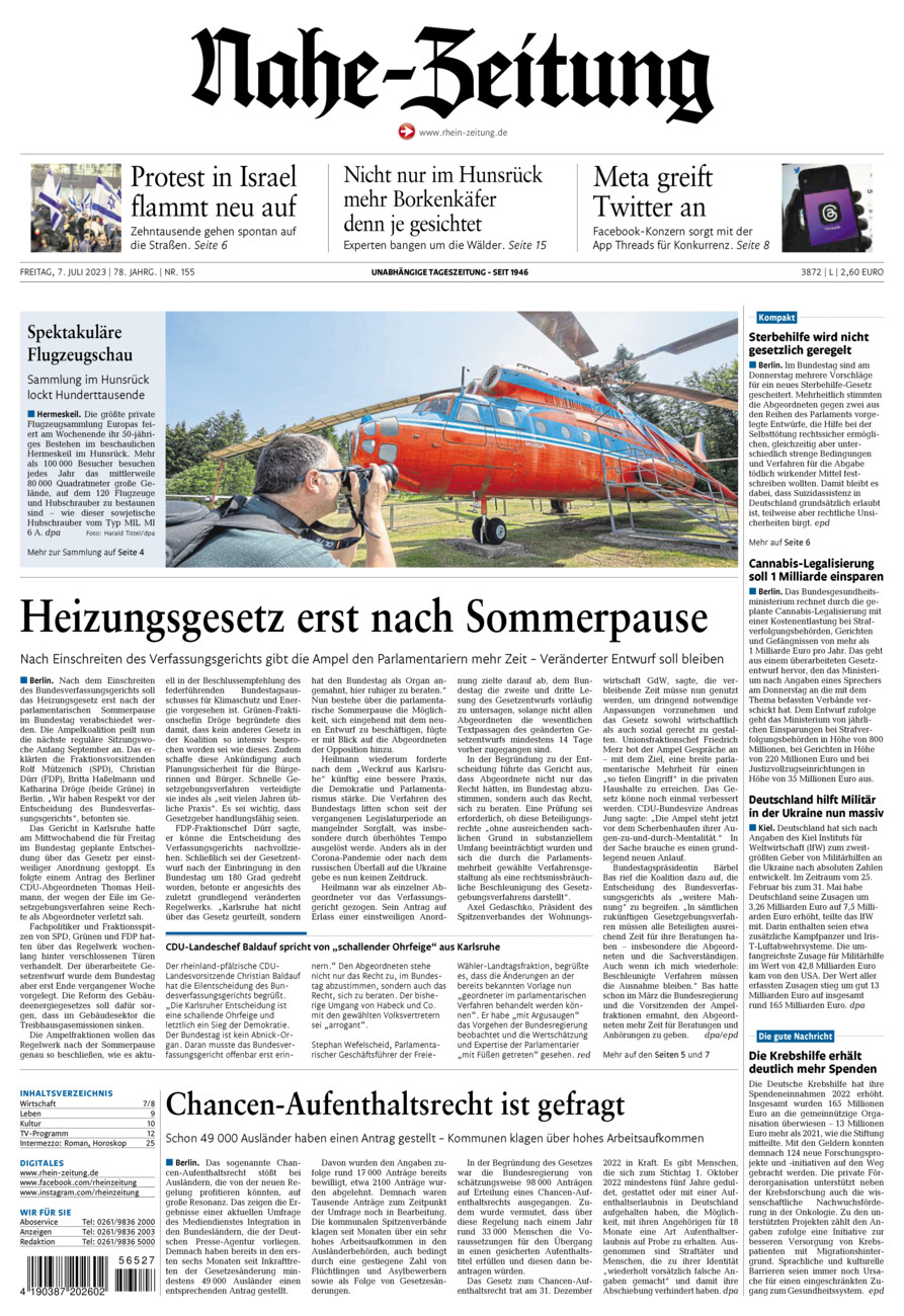 Nahe-Zeitung vom Freitag, 07.07.2023