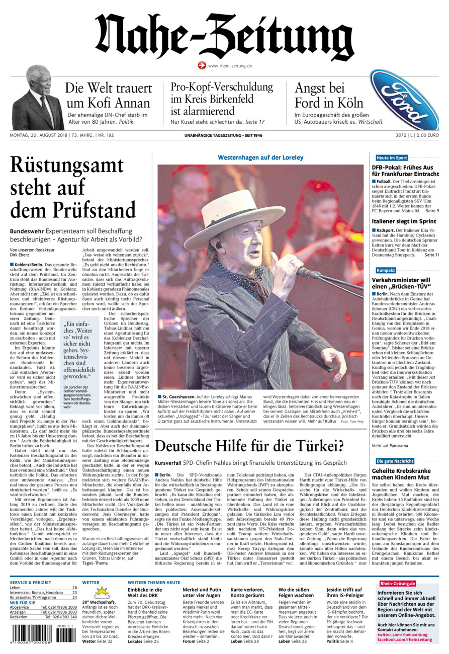 Nahe-Zeitung vom Montag, 20.08.2018