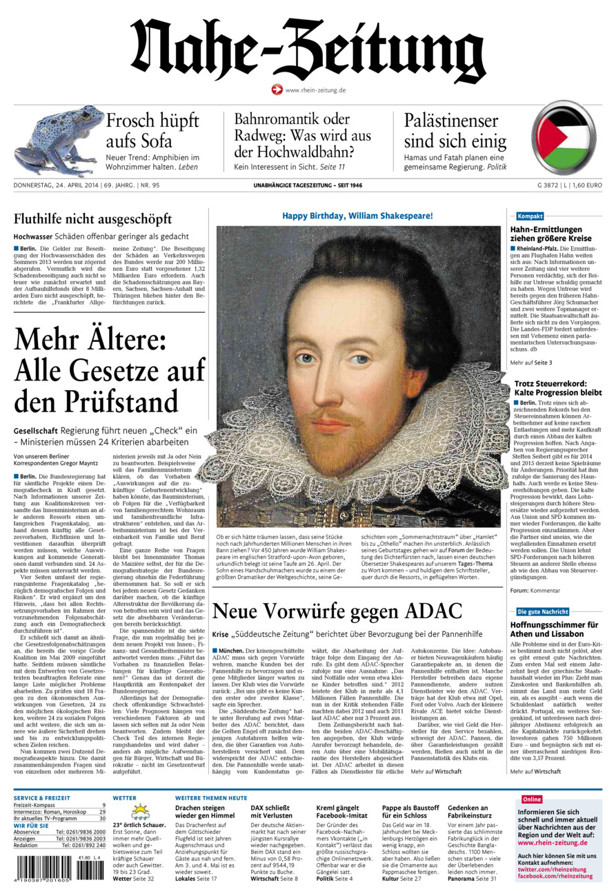 Nahe-Zeitung vom Donnerstag, 24.04.2014