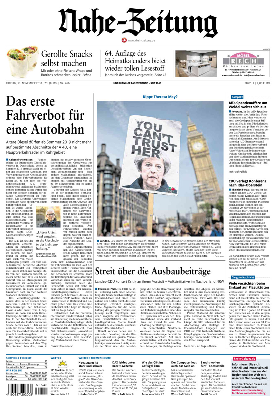 Nahe-Zeitung vom Freitag, 16.11.2018