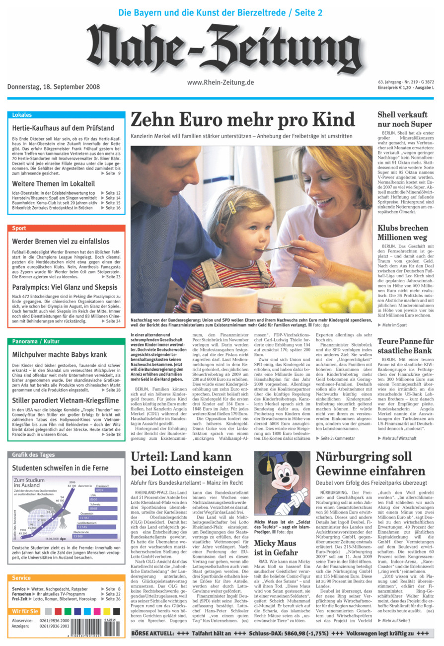 Nahe-Zeitung vom Donnerstag, 18.09.2008