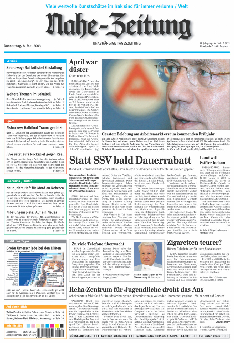 Nahe-Zeitung vom Donnerstag, 08.05.2003