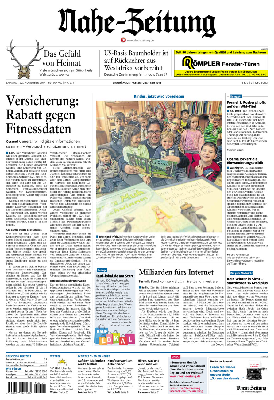 Nahe-Zeitung vom Samstag, 22.11.2014