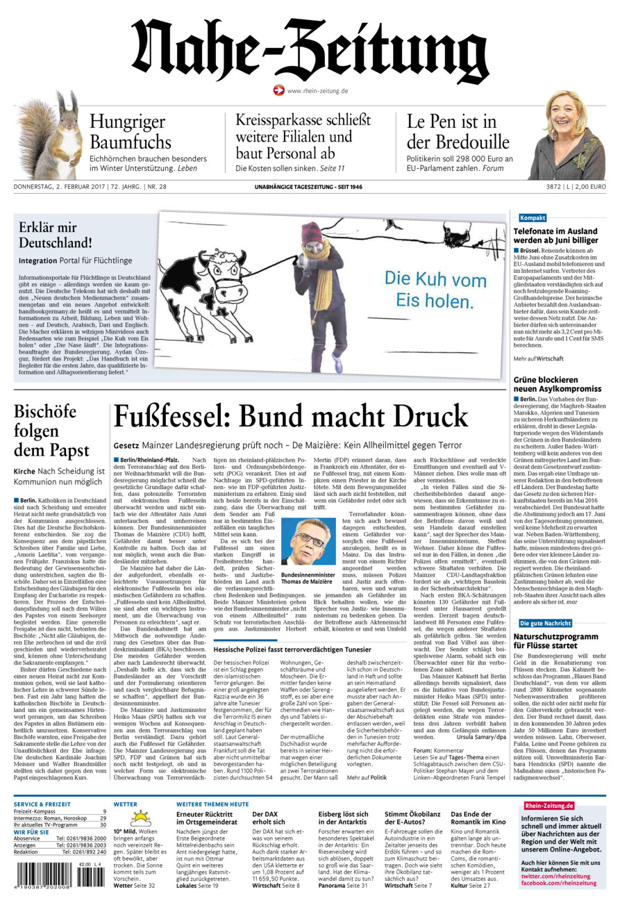 Nahe-Zeitung vom Donnerstag, 02.02.2017