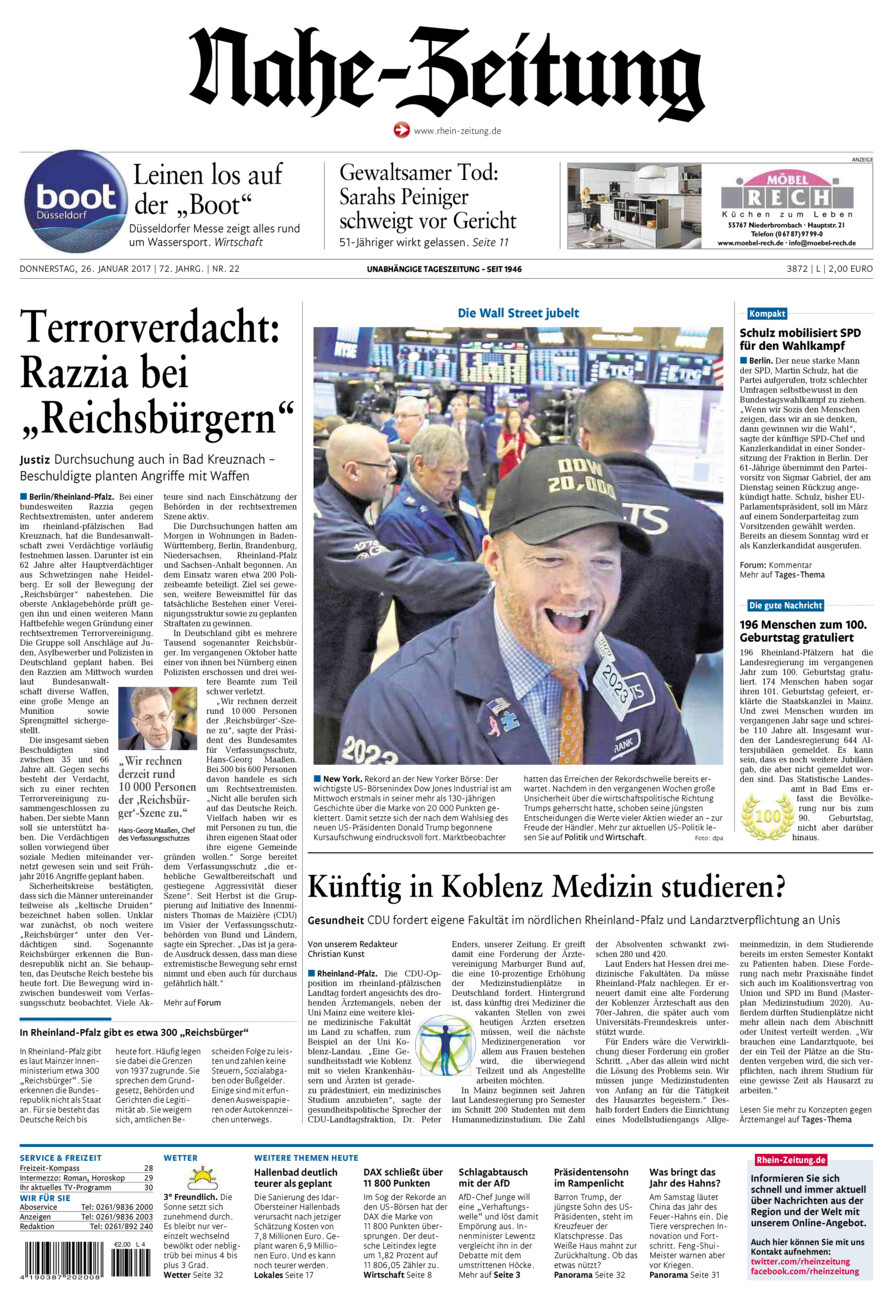 Nahe-Zeitung vom Donnerstag, 26.01.2017
