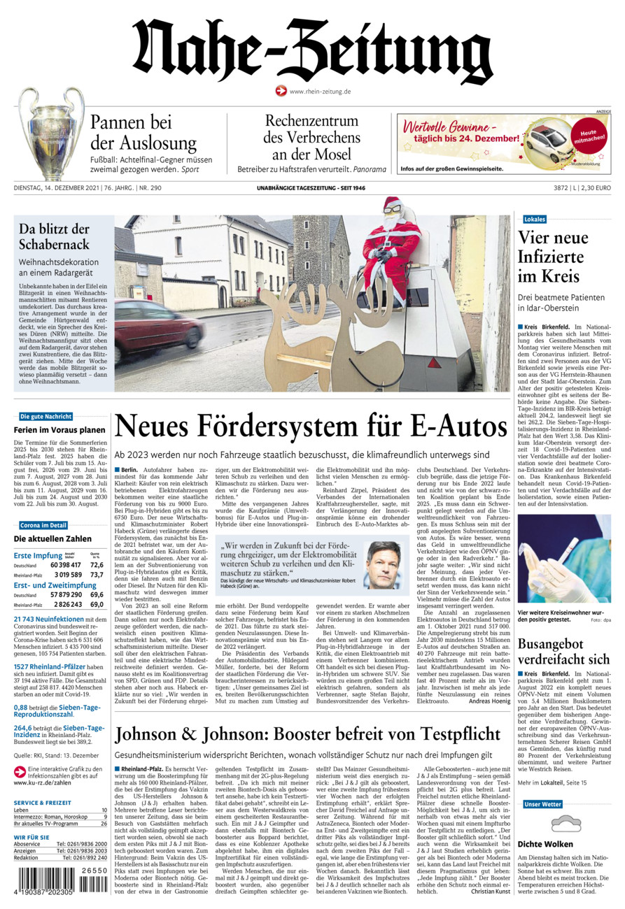 Nahe-Zeitung vom Dienstag, 14.12.2021