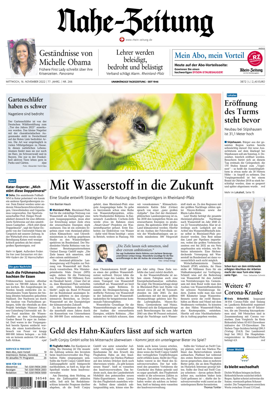 Nahe-Zeitung vom Mittwoch, 16.11.2022