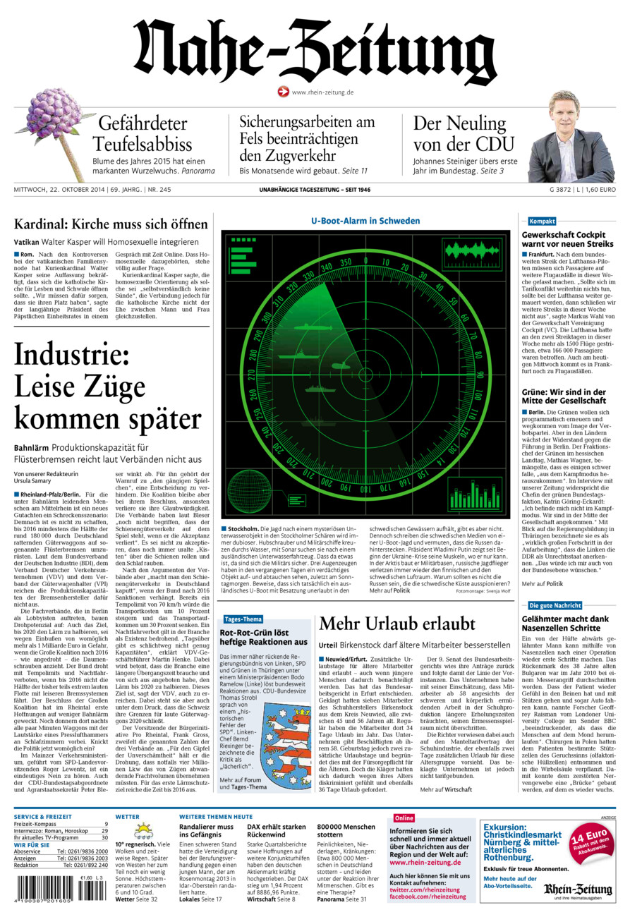 Nahe-Zeitung vom Mittwoch, 22.10.2014