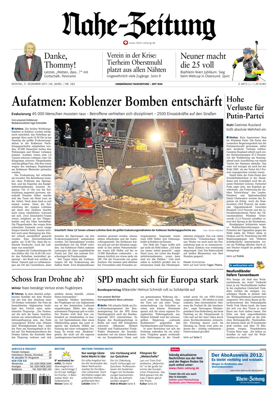 Nahe-Zeitung vom Montag, 05.12.2011