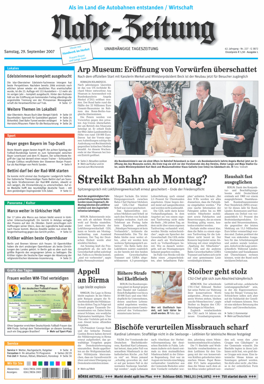 Nahe-Zeitung vom Samstag, 29.09.2007